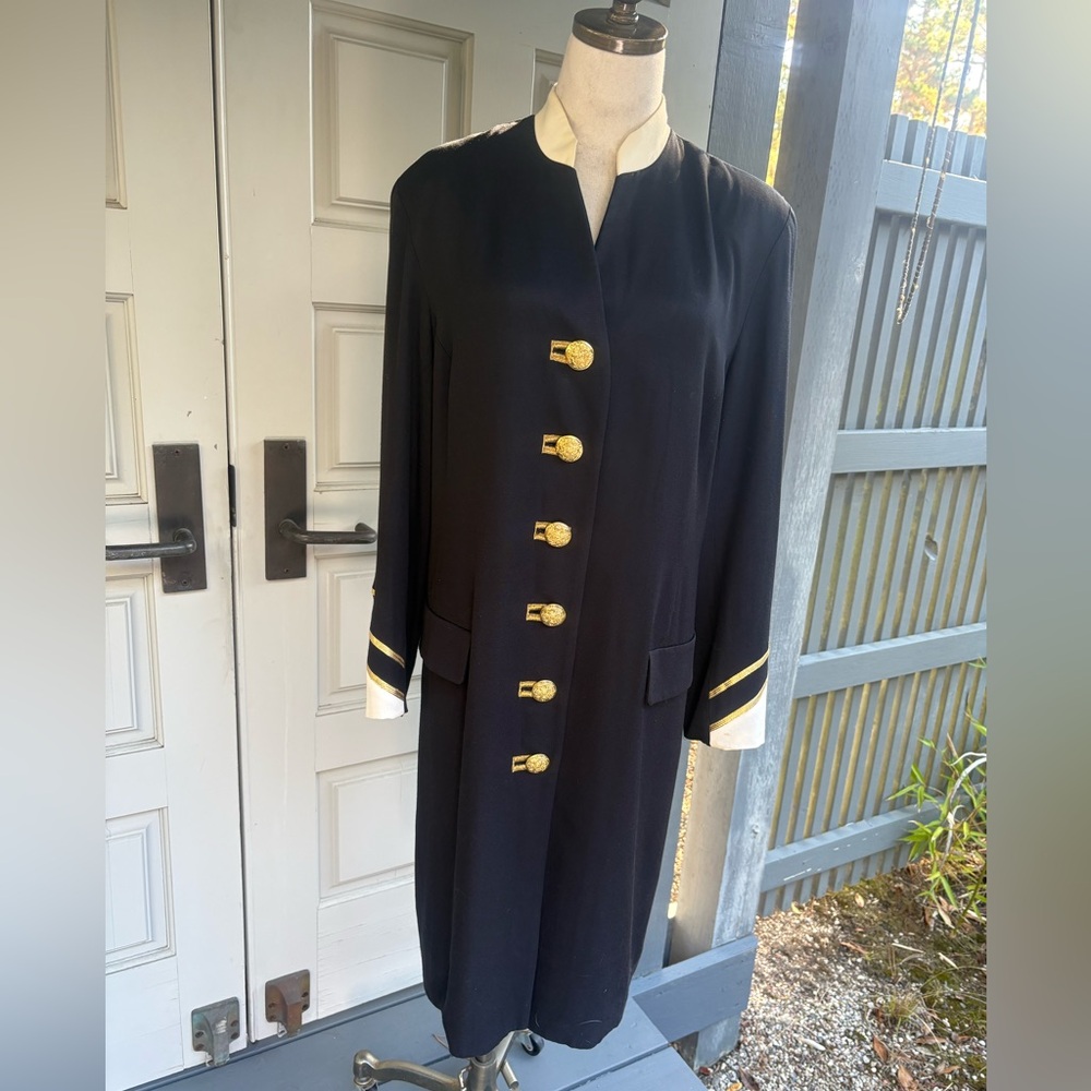 Vintage Sandra Ow-Wing for N. R. 1 Nautical Black & White Coat with Gold Buttons